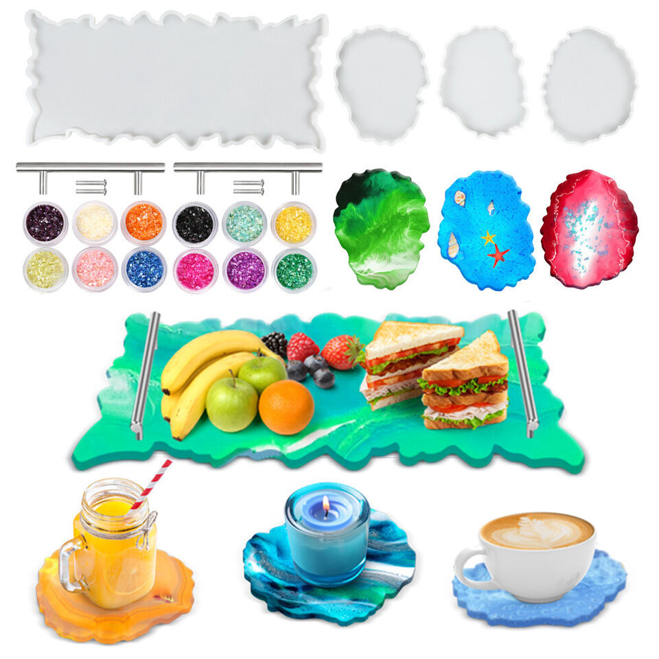 Resin Molds Silicone Kit Coaster Tray Molds for Epoxy Resin DIY Art Craft Gift