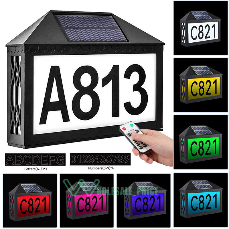 Solar Powered LED Light Sign House Street Door Address Plaque Number Plate Lamp