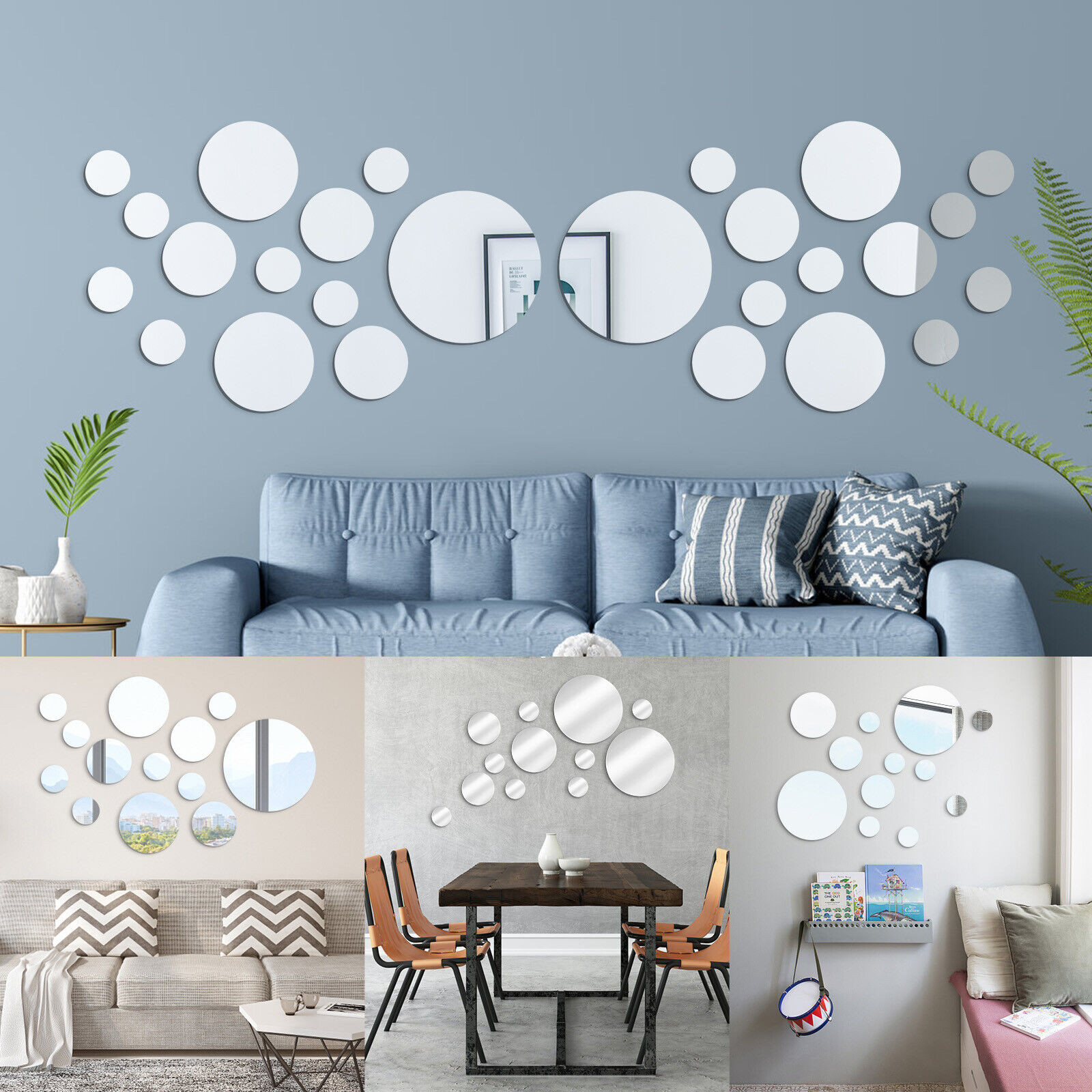 26 Pcs Removable 3D Mirror Wall Stickers Round Art Acrylic Home Room DIY Decor