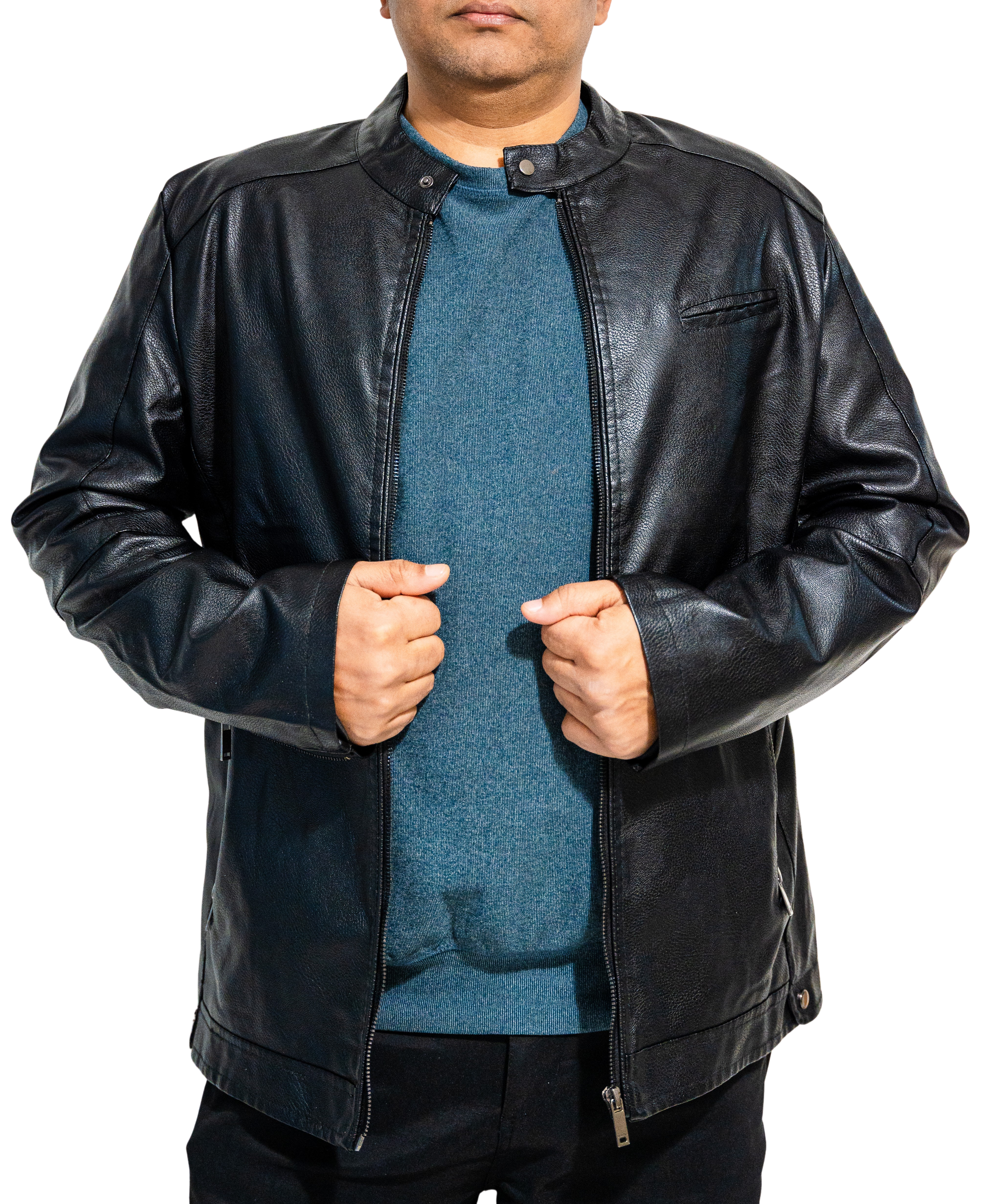 Phoenix Men's Black PU Leather Zip Lite Casual Collared Jacket - Choose Size