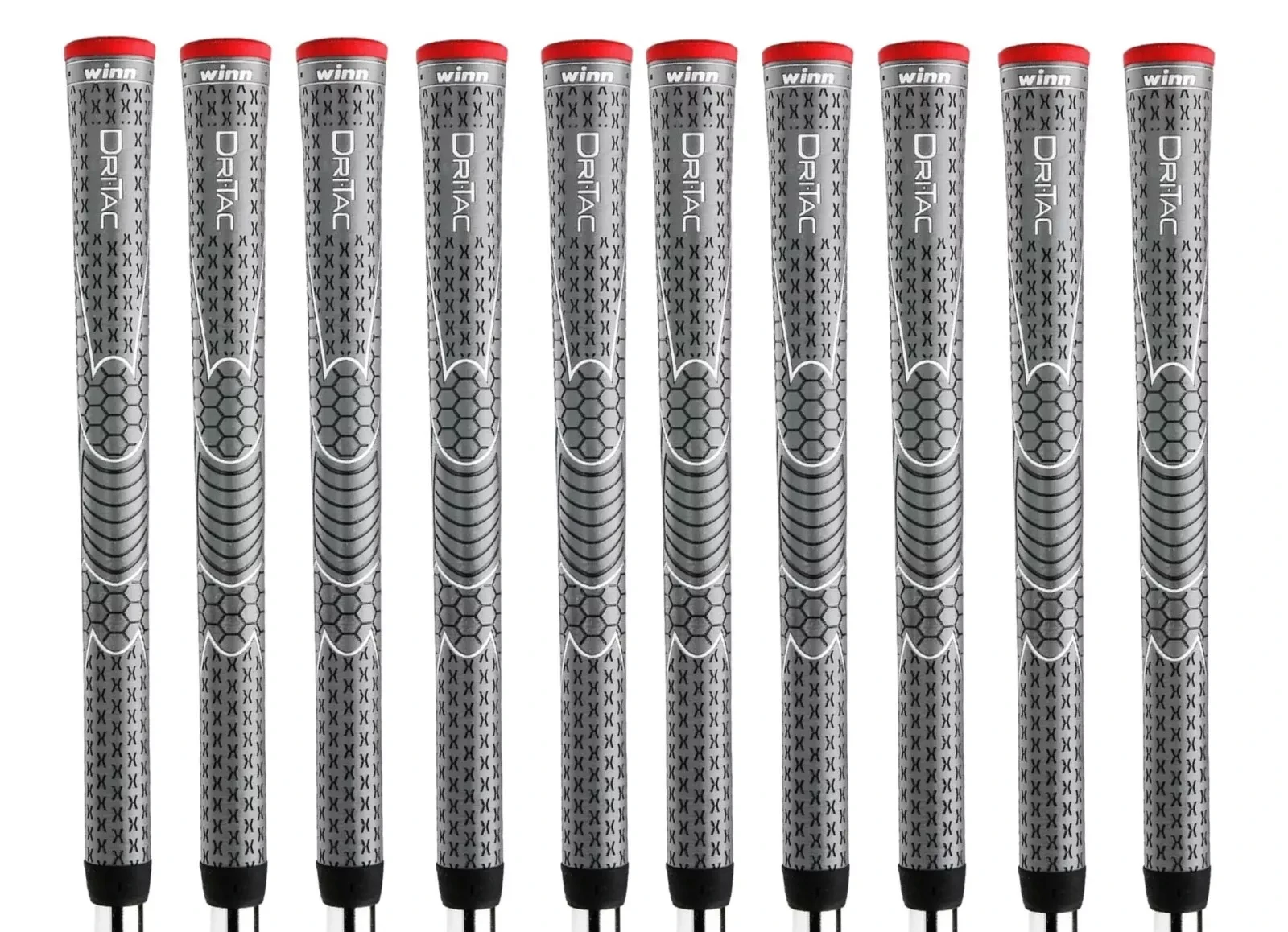 Winn Dri-Tac Standard Size Dark Gray/Red .600 Round Golf Club Grips PACK OF 10